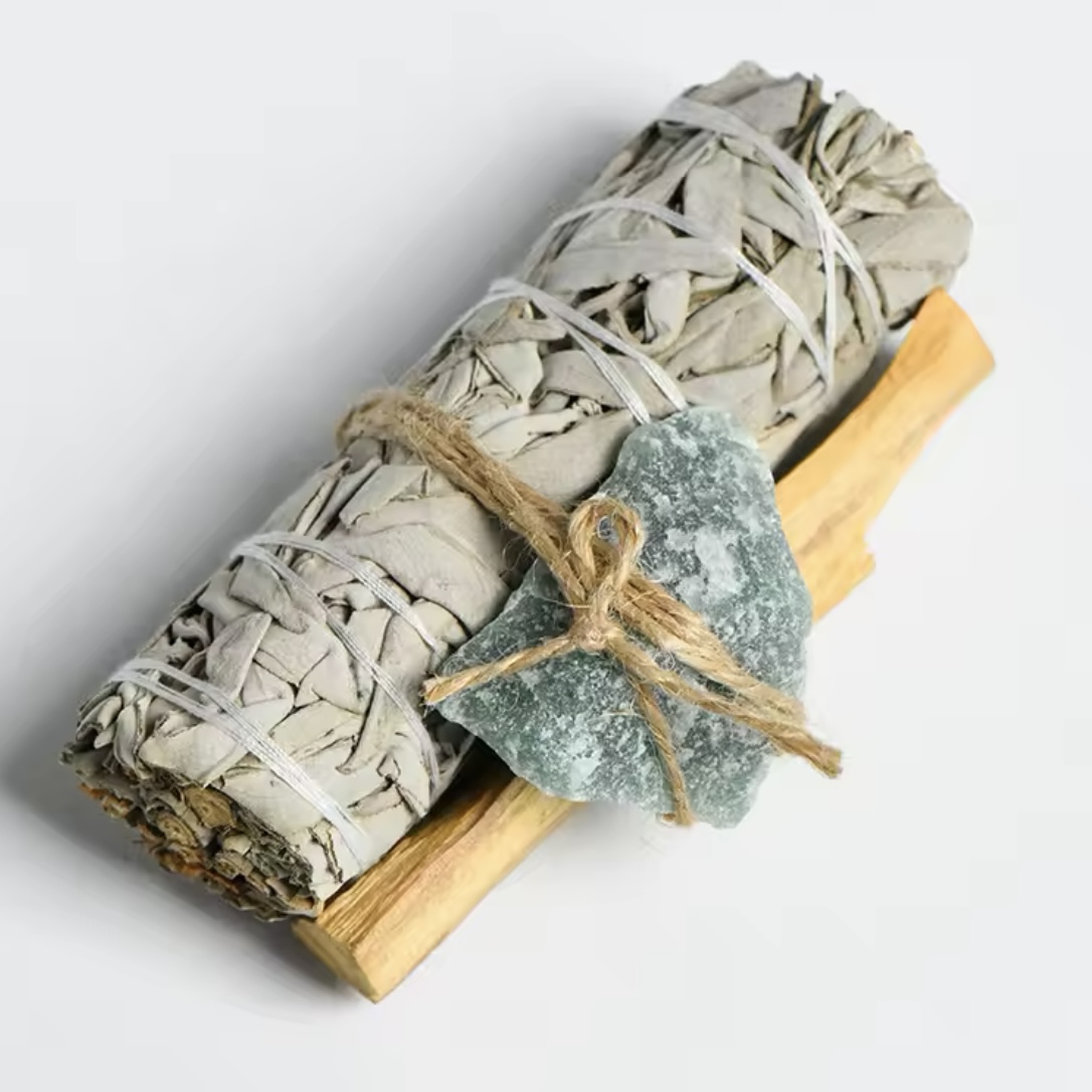 Trio Sauge Blanche, Palo Santo et Pierres Naturelles : Rituel de Purification et d’Énergie – Image 2