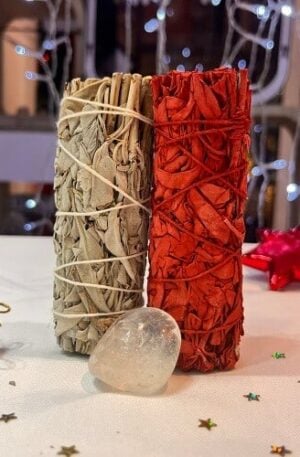 Duo purification – Sauge blanche & Sauge rouge avec pierre naturelle au choix